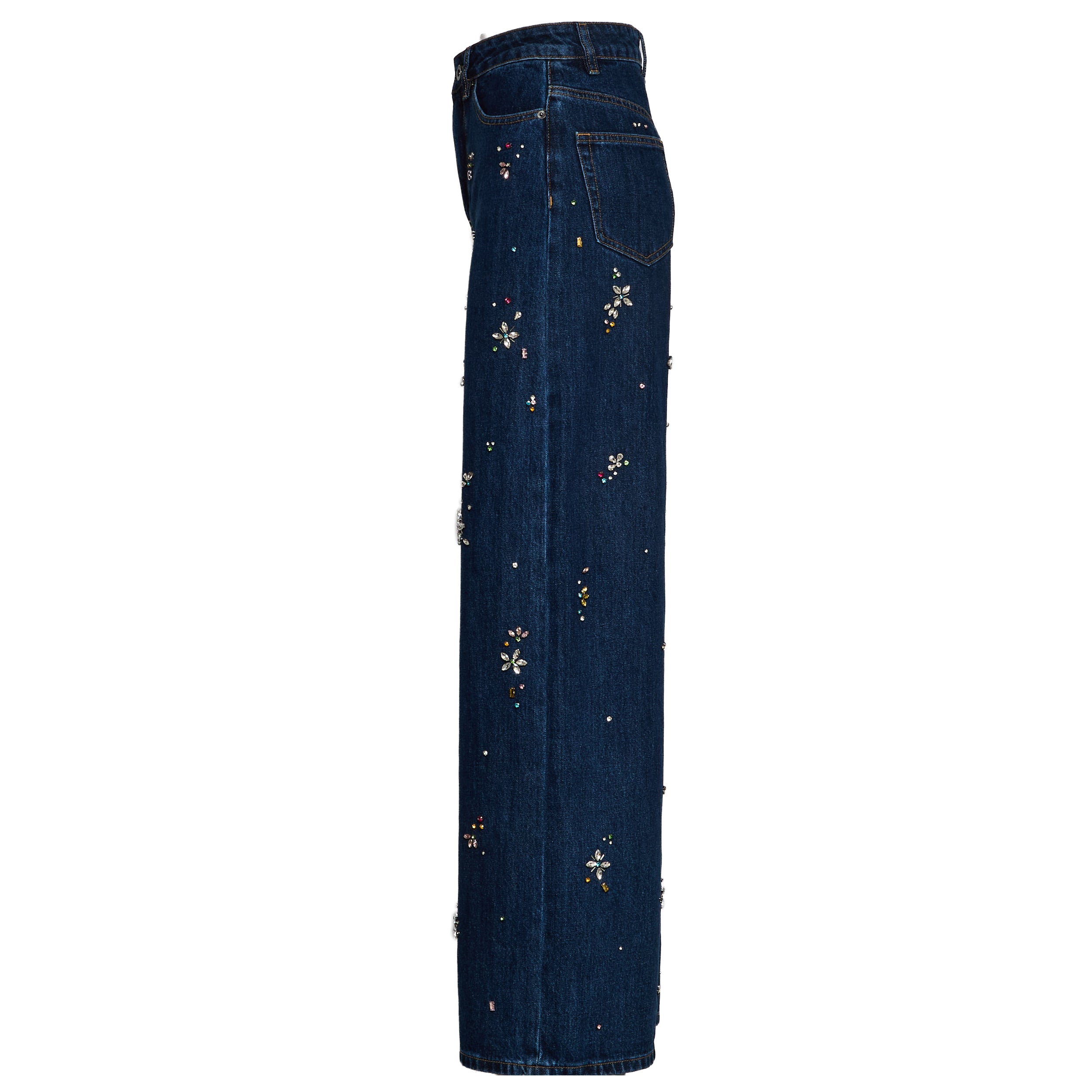 SELF-PORTAIT Embellished Wide Leg Jeans - 83 cm Inseam