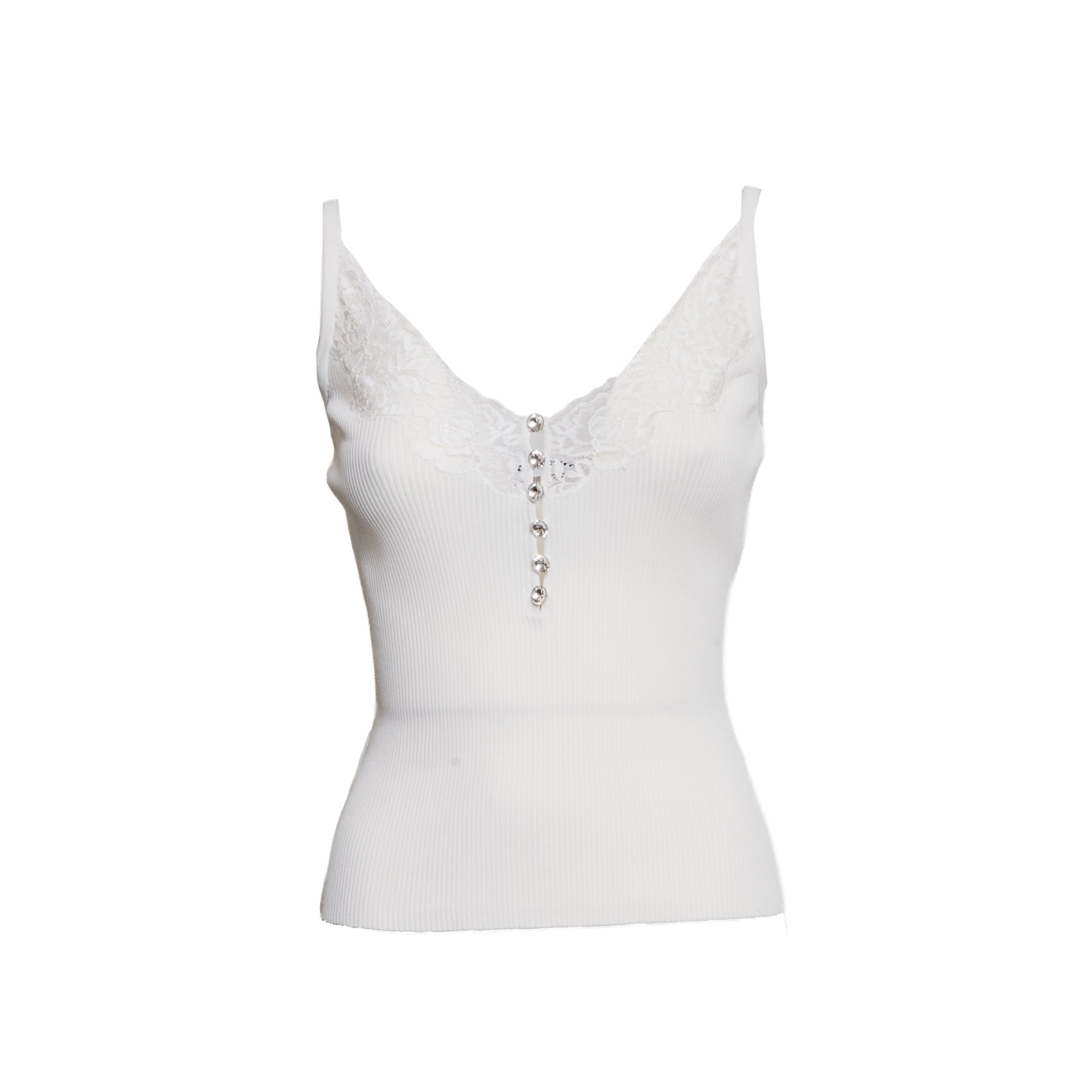 SELF-PORTAIT Delicate Lace Trim Rib Knit Top