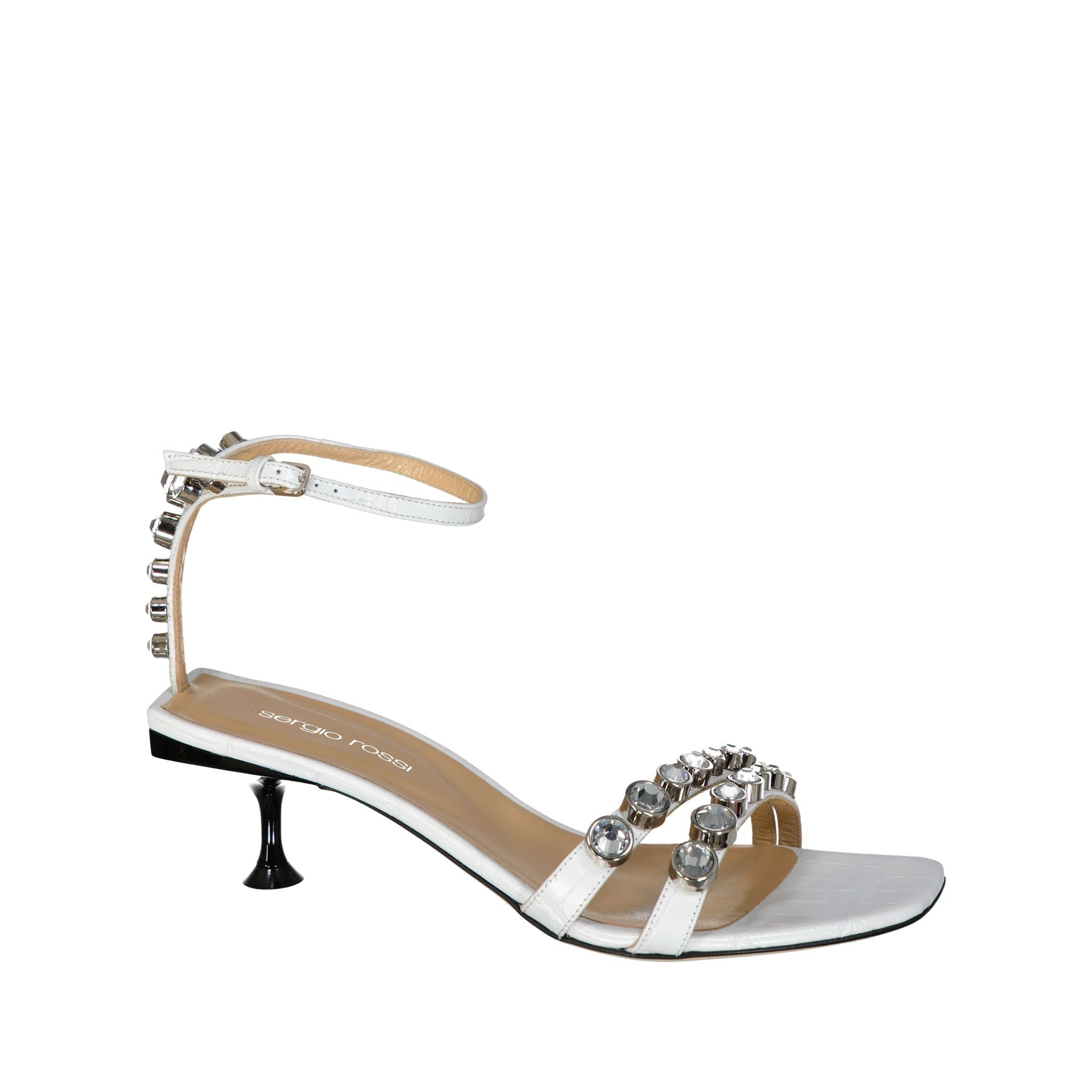 SERGIO ROSSI Leather Crystal Sandals with Square Toe