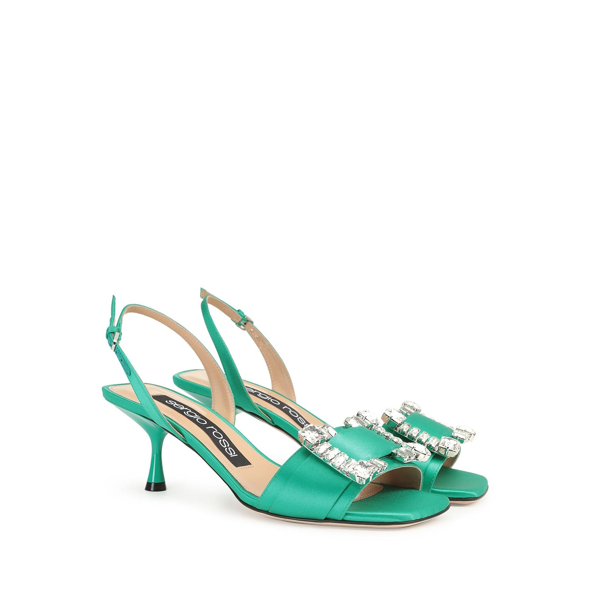 SERGIO ROSSI Satin Square Toe Sandals