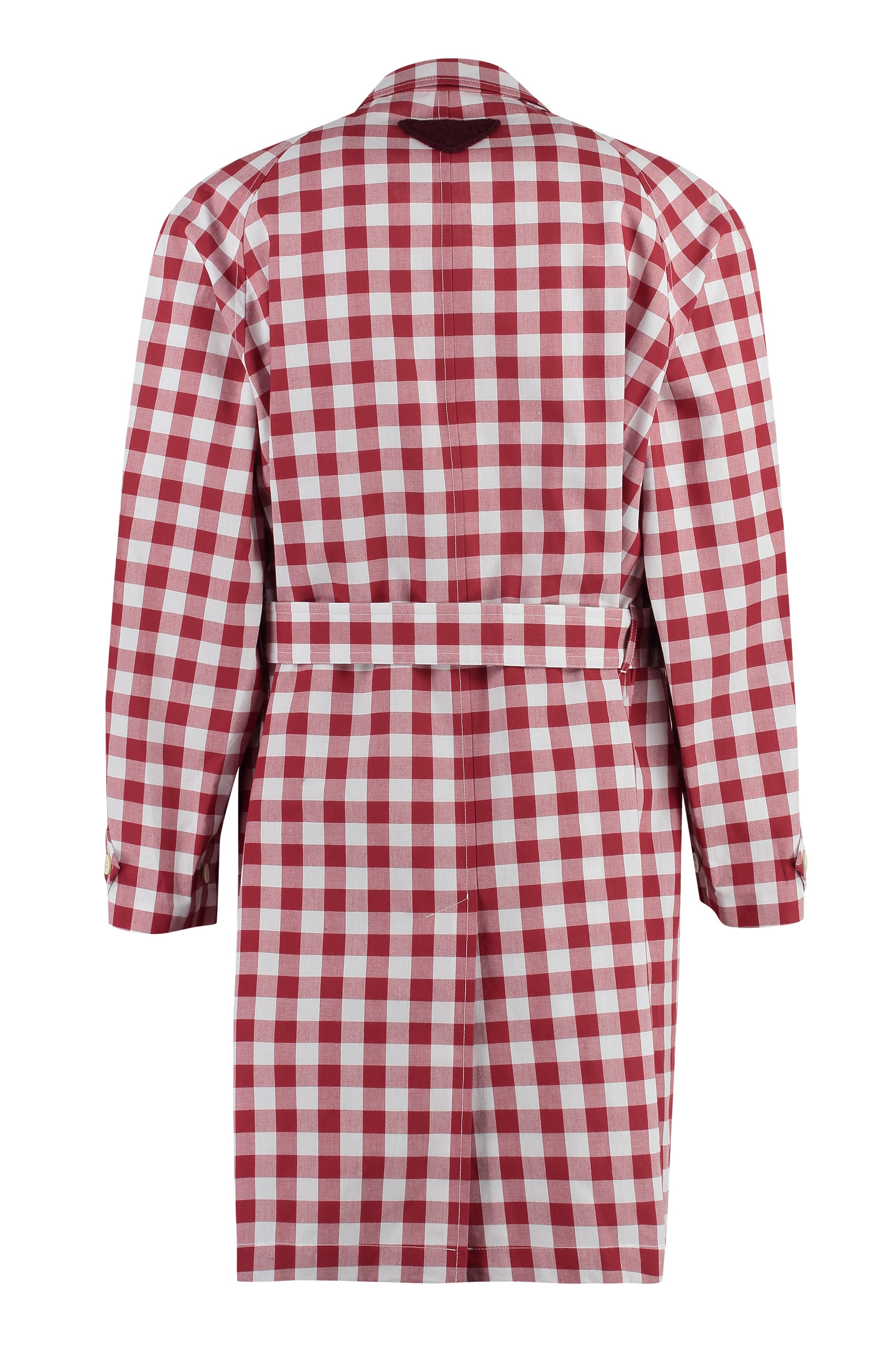 PRADA Checked Embroidered Cotton Overcoat