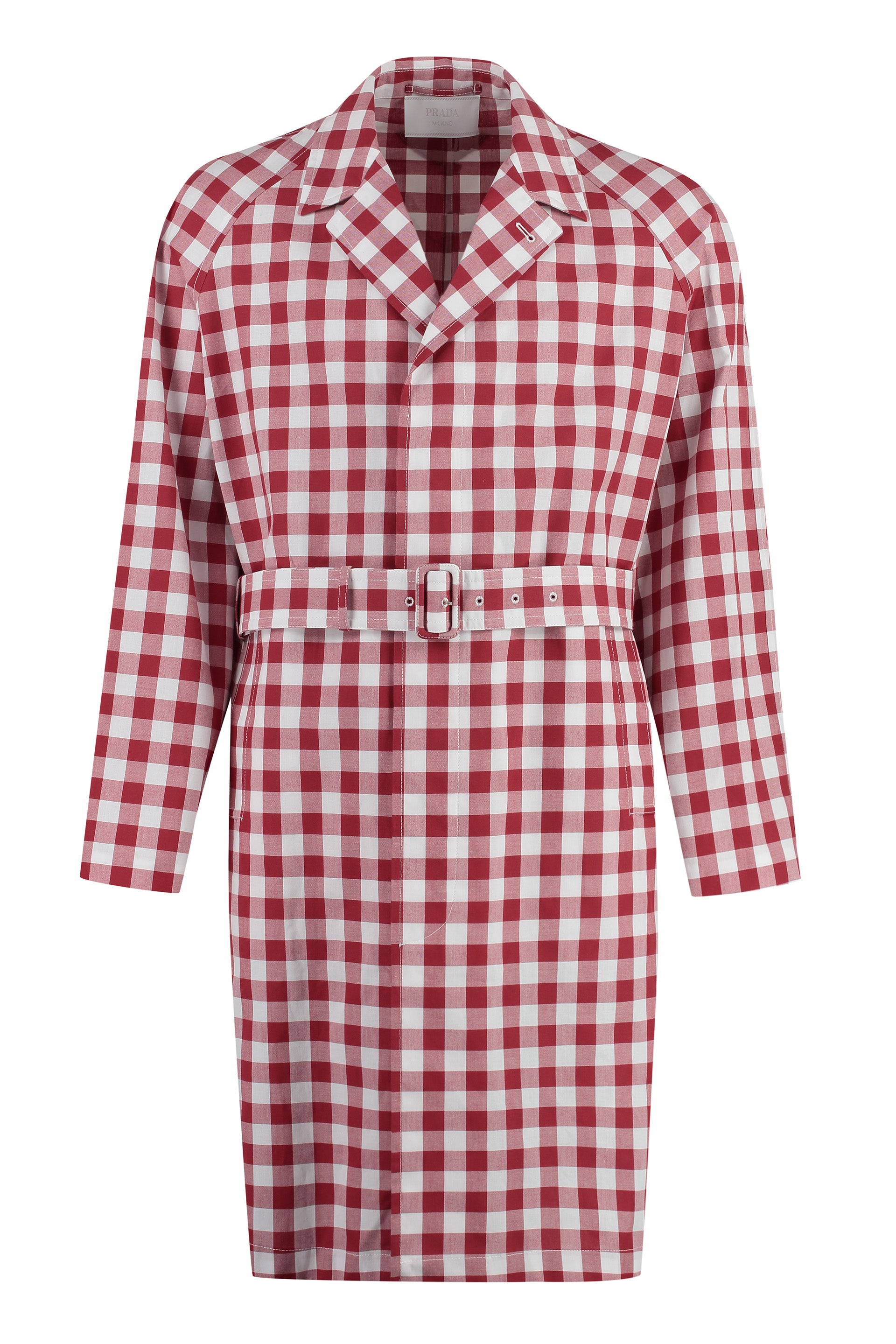 PRADA Checked Embroidered Cotton Overcoat