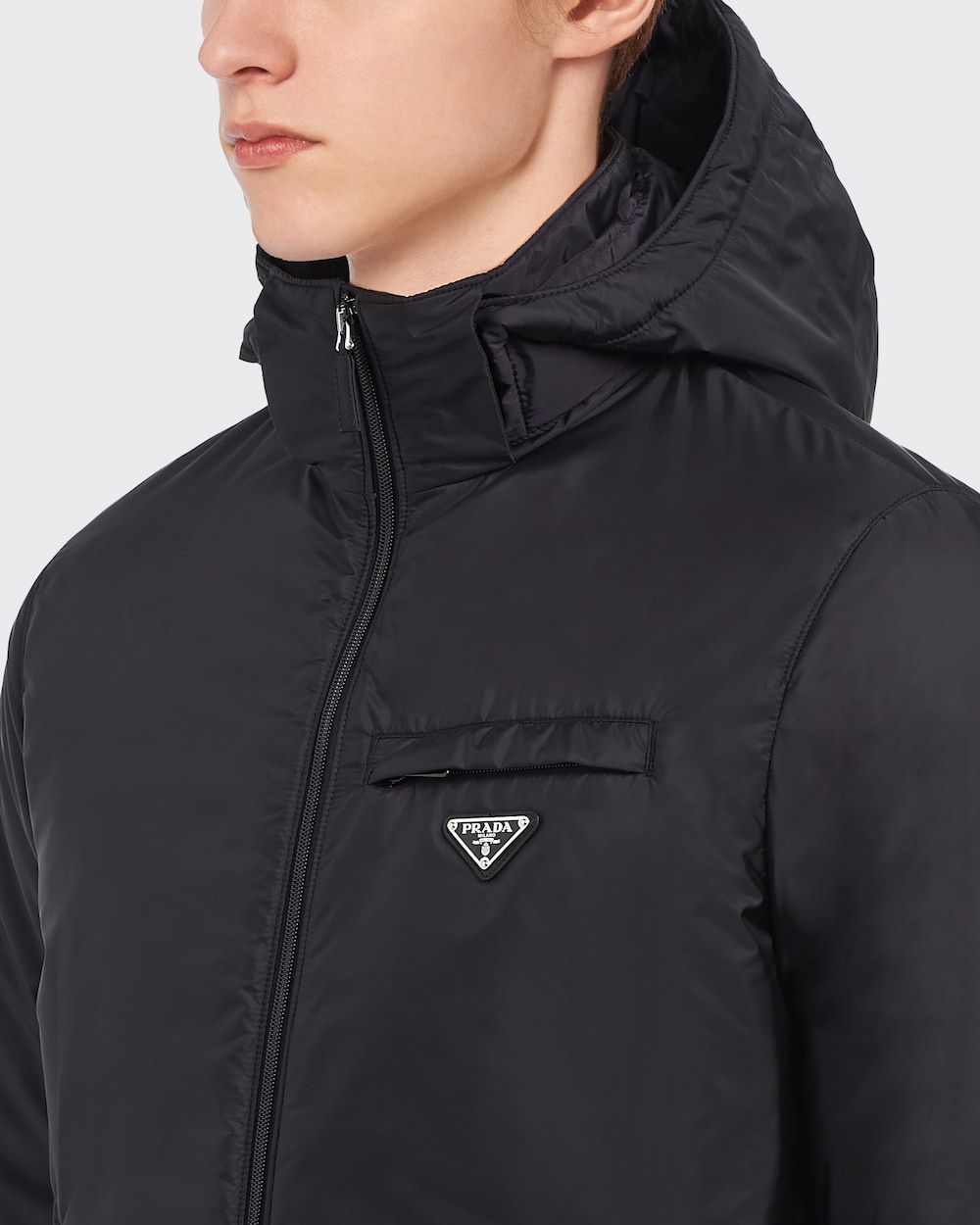 PRADA Men's Re-Nylon Padded Jacket with Adjustable Hood