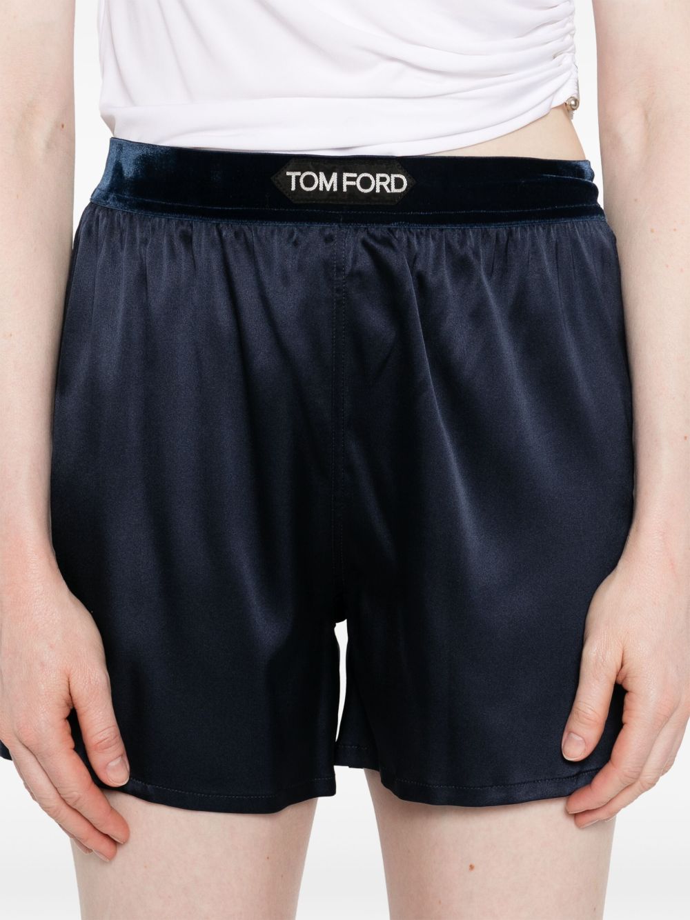 TOM FORD Silk Shorts with Elasticated Logo Waistband