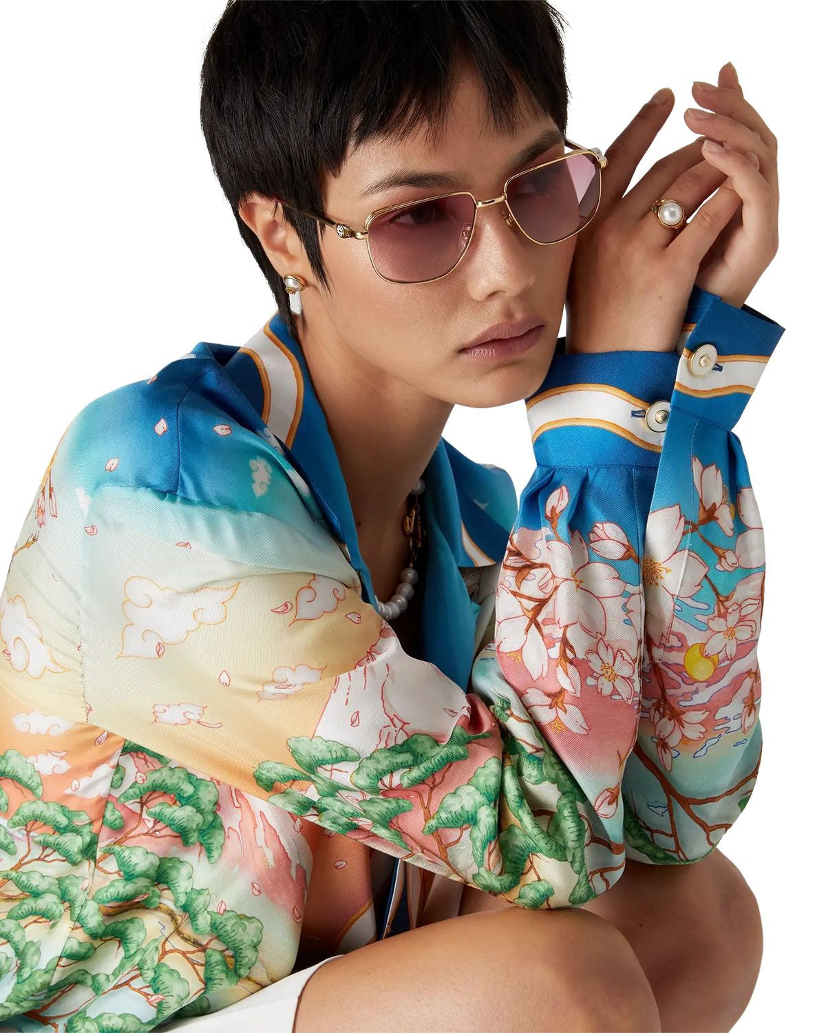 CASABLANCA Cuban Collar Long Sleeve Shirt - Tennis Inspired