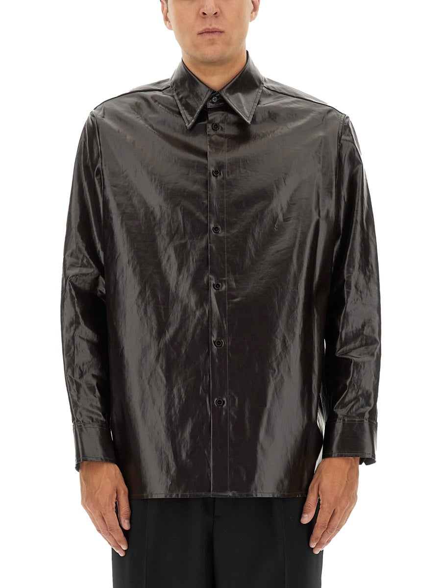 MM6 MAISON MARGIELA Glossy Finish Crinkled Linen Shirt - FW25 Collection