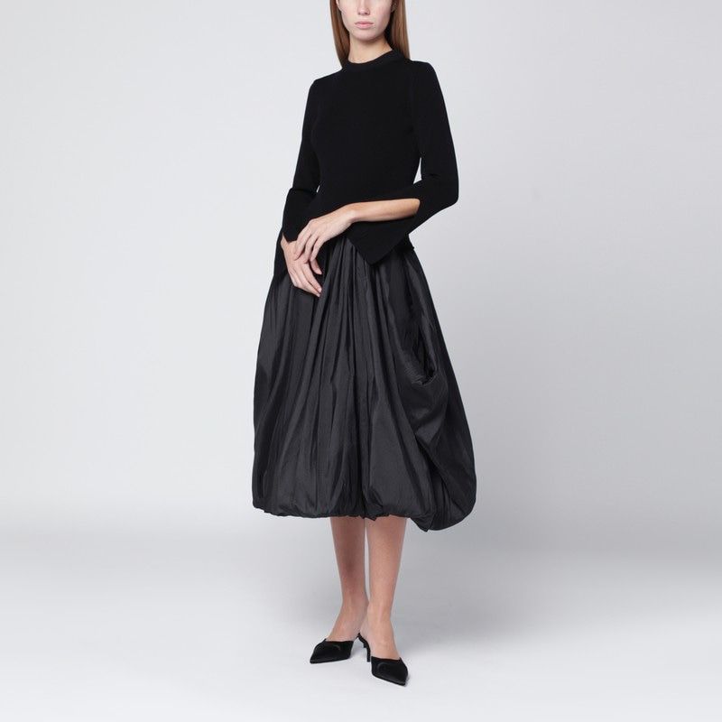 JONATHAN SIMKHAI Voluminous Gathered Midi Dress with Mock Neck and Slit Cuffs