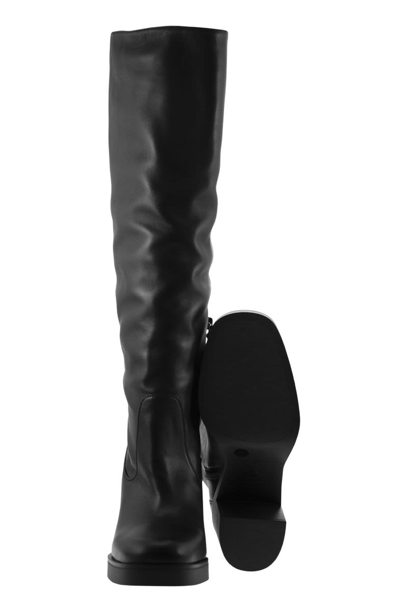 STUART WEITZMAN Knee-High Leather Boot with Platform and Block Heel