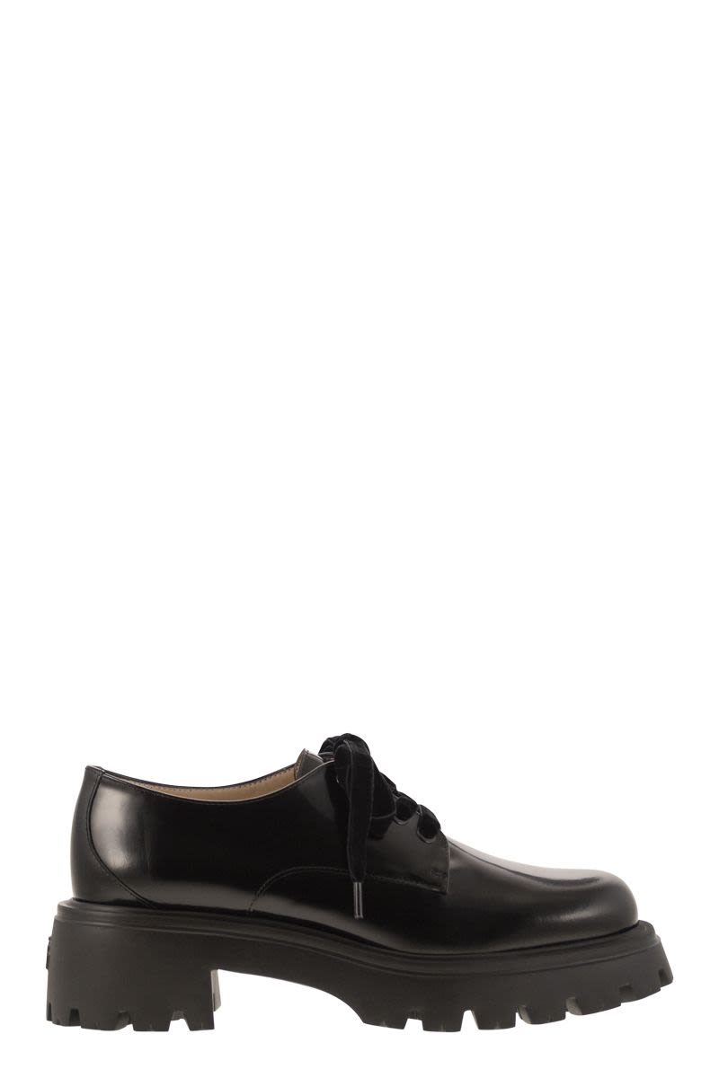 STUART WEITZMAN Derby Dress Shoes with Velvet Lace-Up Front - Heel Height: 5.5 cm
