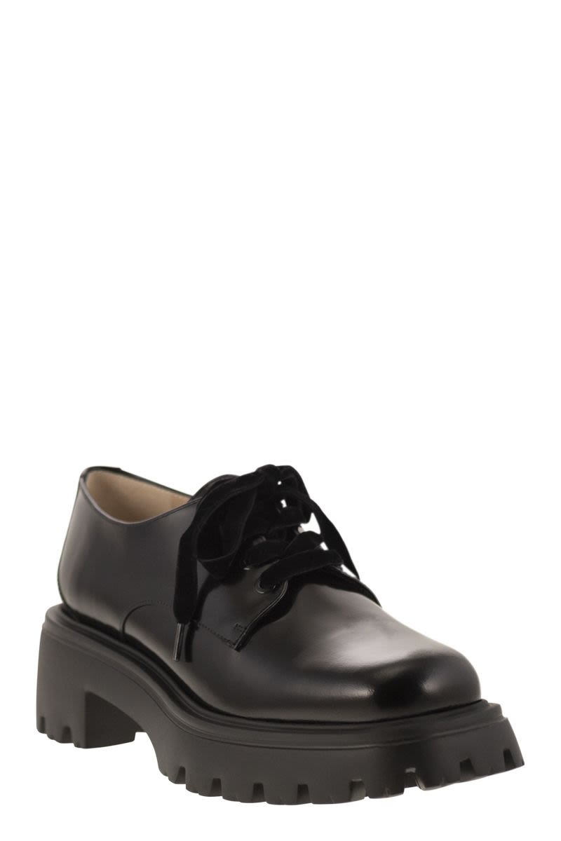 STUART WEITZMAN Derby Dress Shoes with Velvet Lace-Up Front - Heel Height: 5.5 cm