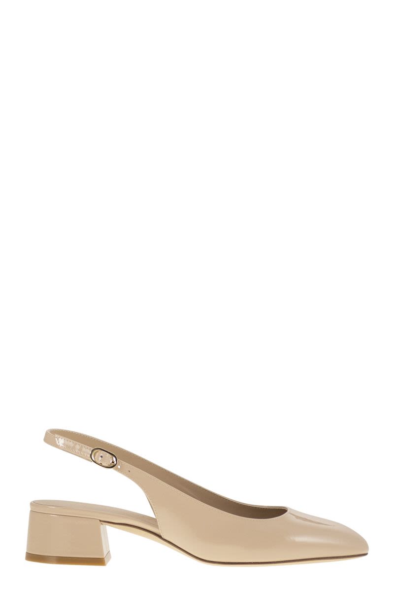 STUART WEITZMAN Maeve Lacquered Leather Slingback 4.5cm Block Heel