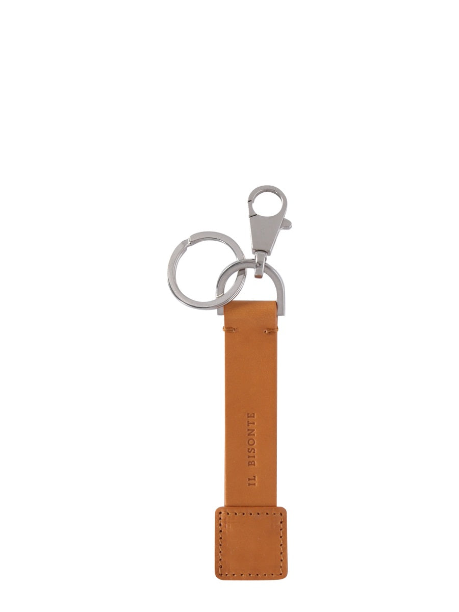 IL BISONTE Leather Key Ring with Metal Hook