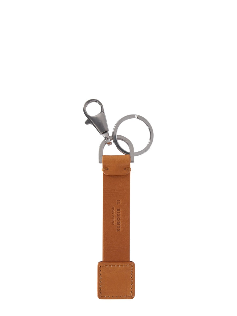 IL BISONTE Leather Key Ring with Metal Hook