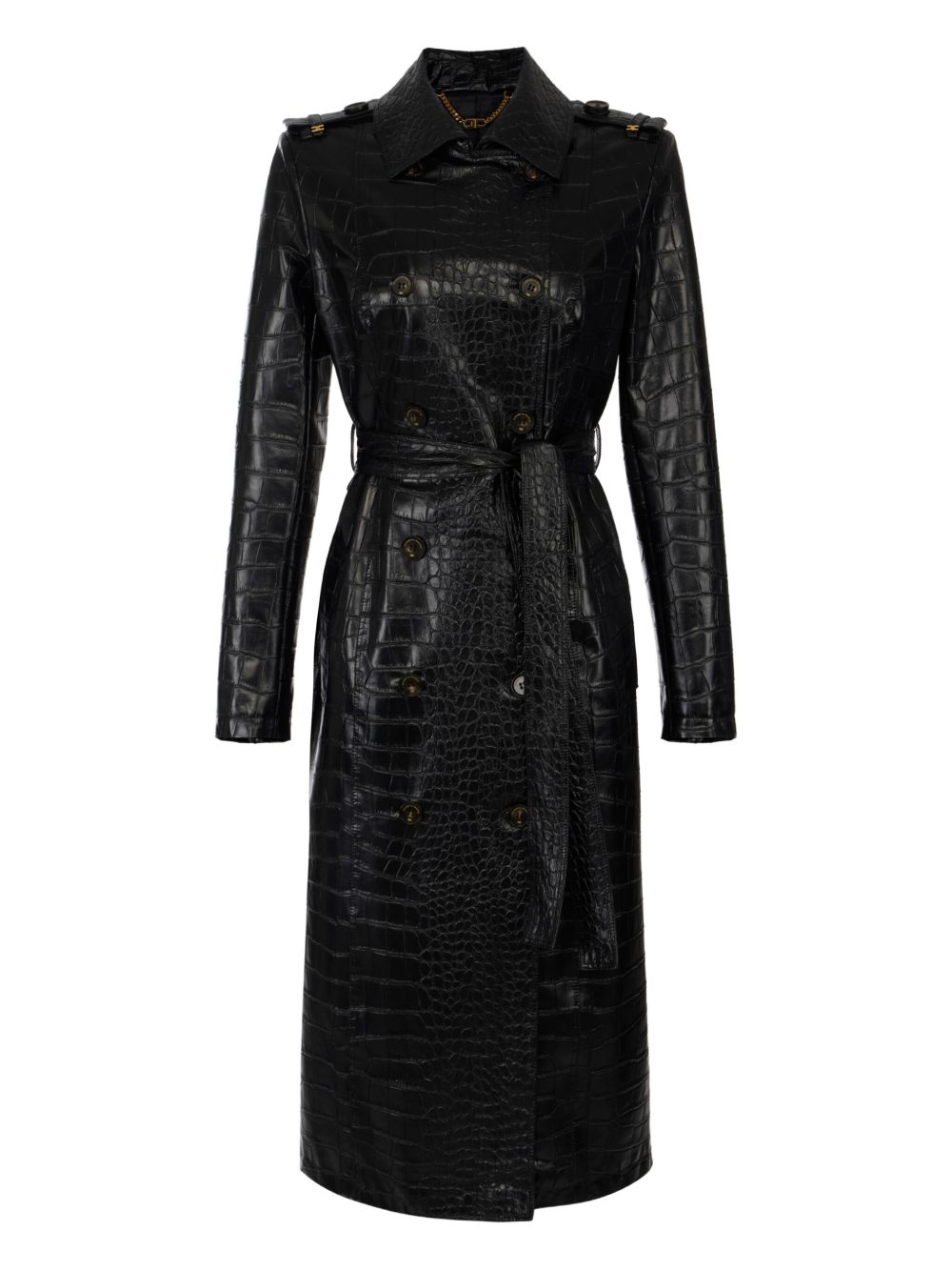 ELISABETTA FRANCHI Long Trench Jacket with Crocodile Effect