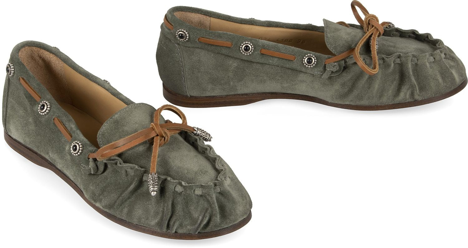 SARTORE Elegant Suede Loafers with Decorative Fringes