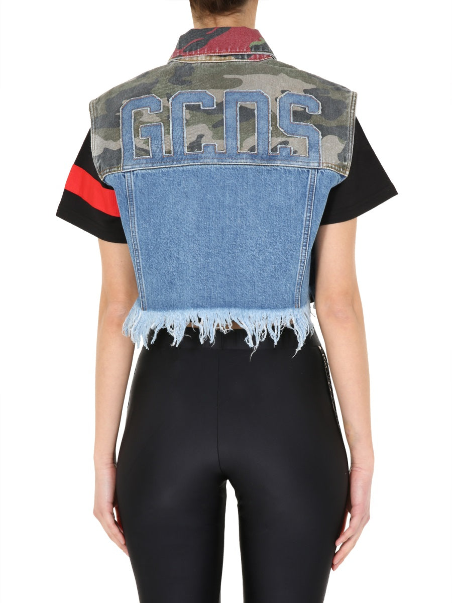 GCDS Chic Denim Vest with Front Buttons for Women