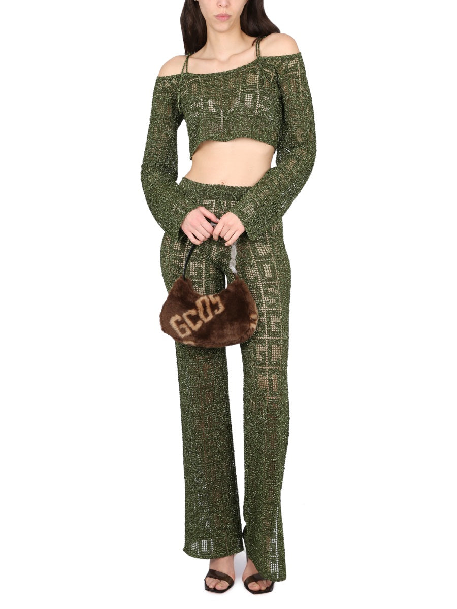 GCDS Monogram Macrame Top with Adjustable Drawstring Closure