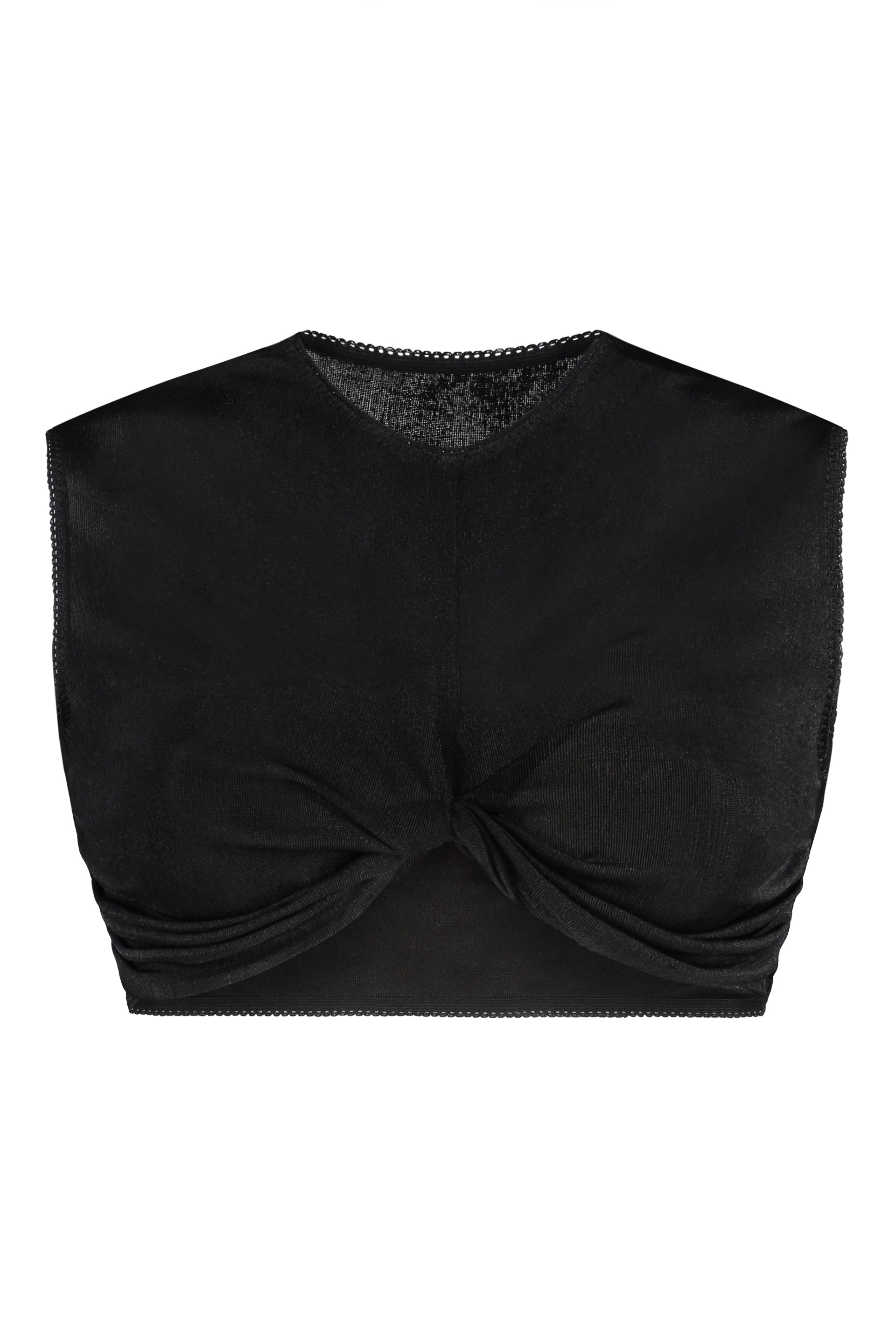 ANNA OCTOBER Technical Fabric Crop Top with Lace Trim and Front Knot