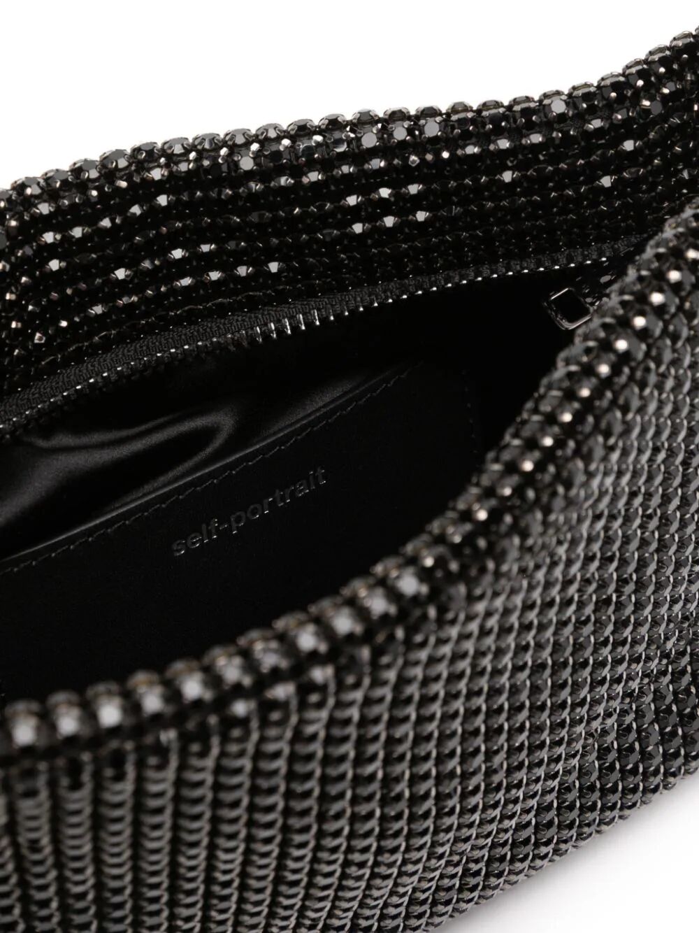 SELF-PORTRAIT Mini Diamante Silver Small Hobo Handbag