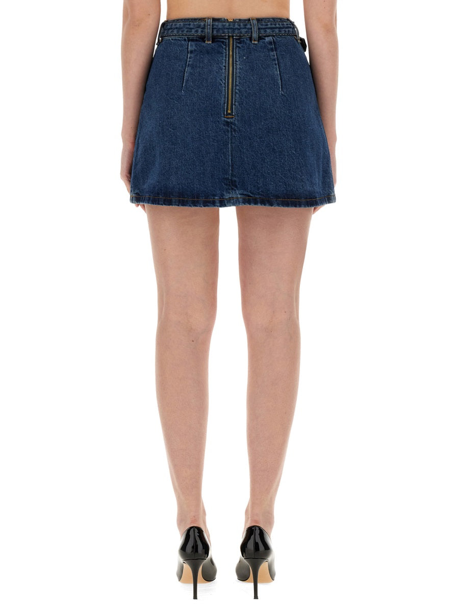 SELF-PORTRAIT Cotton Denim Mini Skirt - Size 8