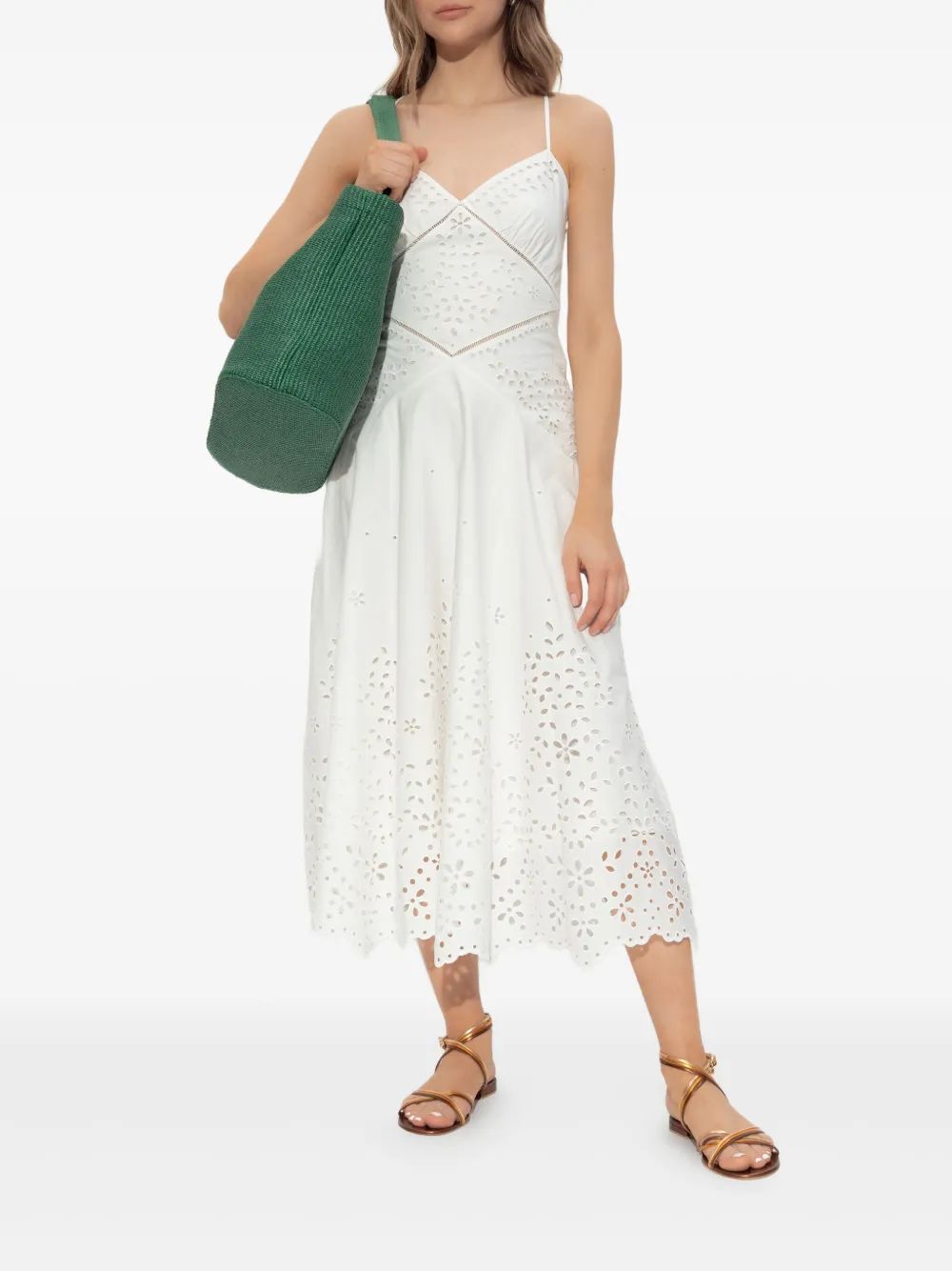 SELF-PORTRAIT Elegant Strap Dress with Leaf Embroidery