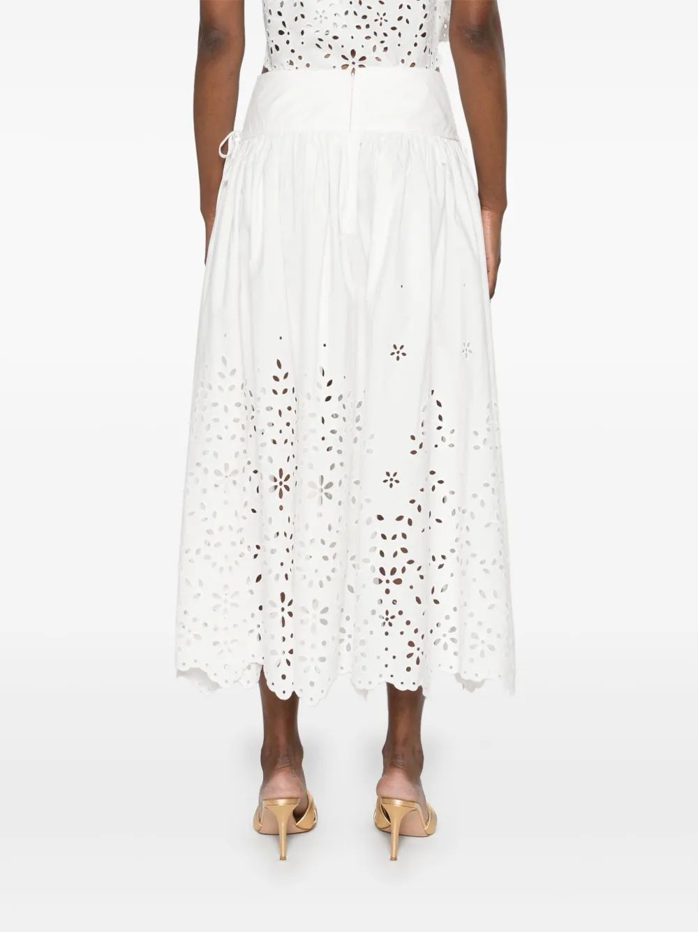SELF-PORTRAIT Embroidered Midi Skirt with Leaf Details
