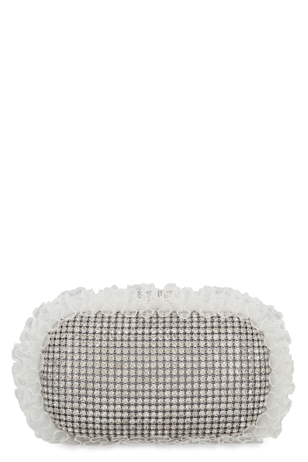SELF-PORTRAIT Ruffled Rhinestone Mini Clutch with Chain Strap