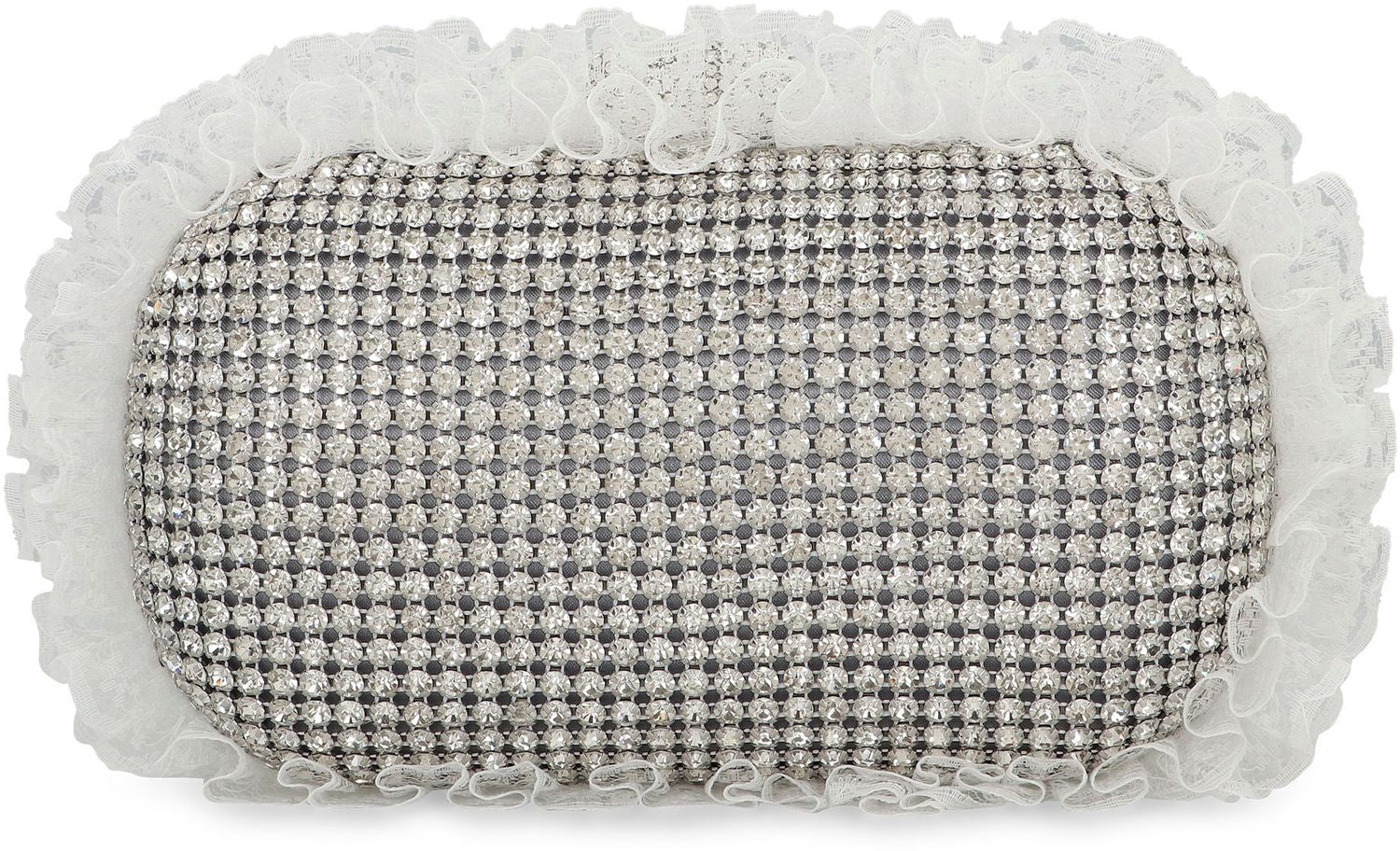 SELF-PORTRAIT Ruffled Rhinestone Mini Clutch with Chain Strap