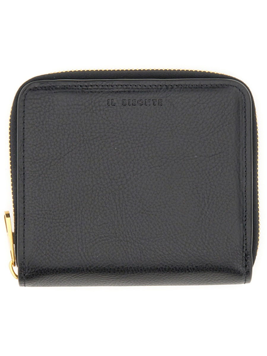 IL BISONTE Mini Leather Wallet with Snap Button Closure