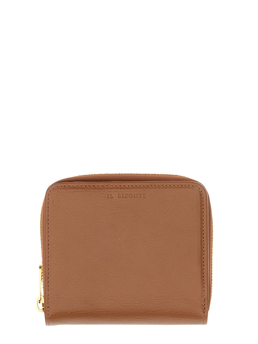 IL BISONTE Classic Leather Wallet with Snap Button Closure