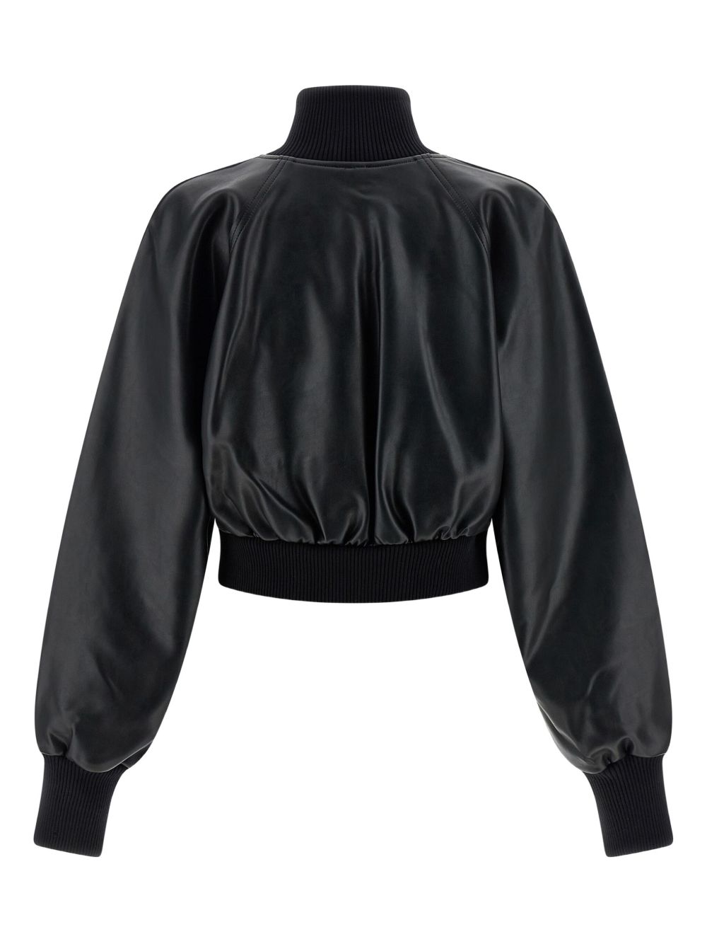 NORMA KAMALI Ribbed-Knit High Neck Leather-Effect Jacket