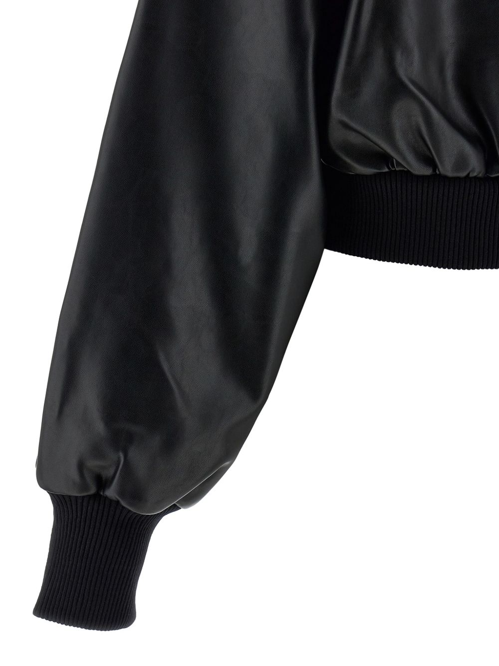 NORMA KAMALI Ribbed-Knit High Neck Leather-Effect Jacket