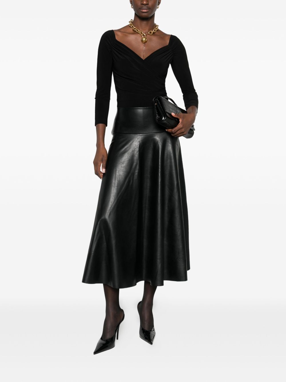NORMA KAMALI Mid-Length Pleated Faux-Leather Skirt