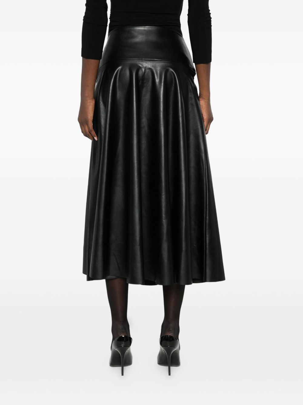 NORMA KAMALI Mid-Length Pleated Faux-Leather Skirt