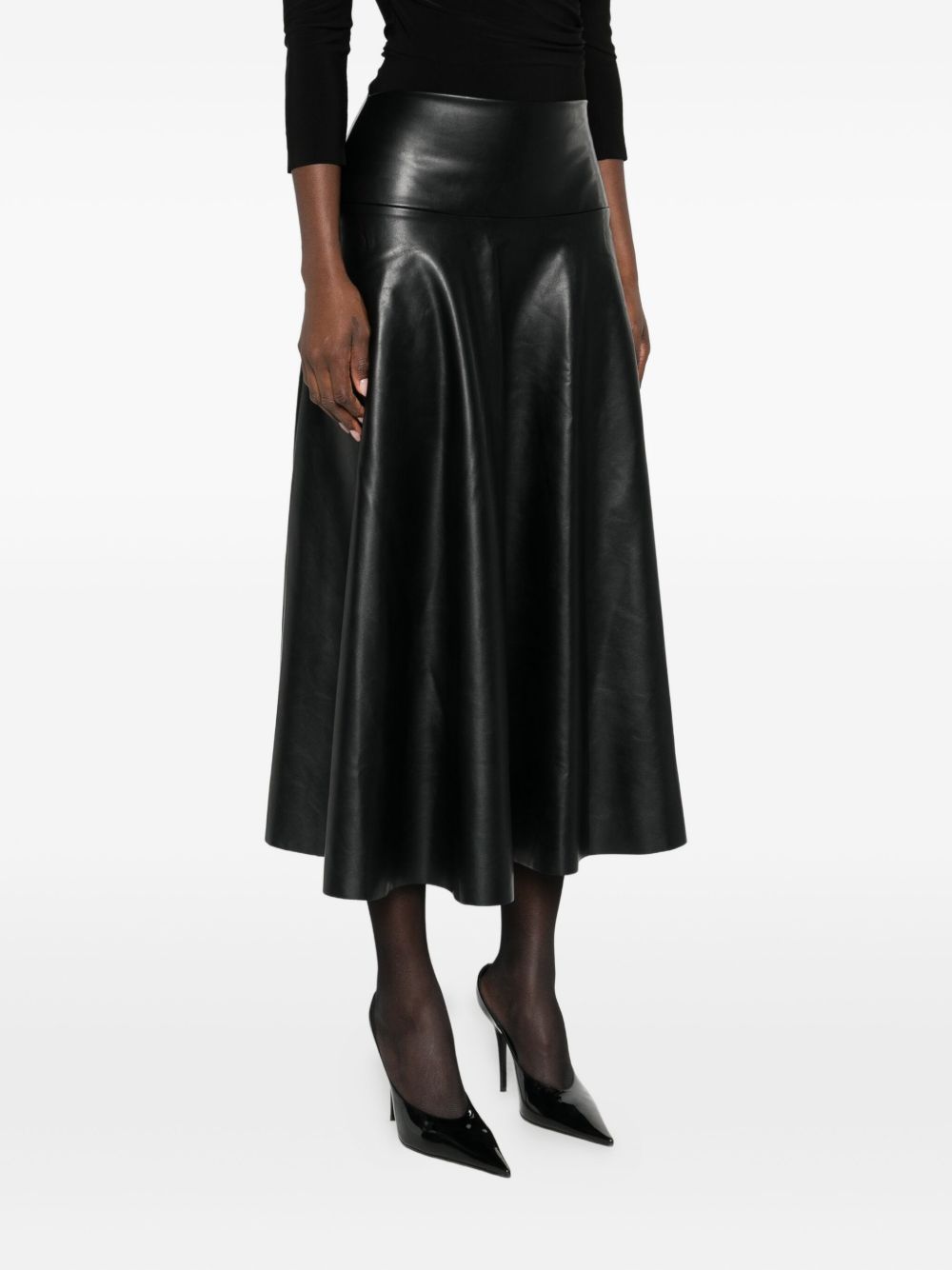NORMA KAMALI Mid-Length Pleated Faux-Leather Skirt