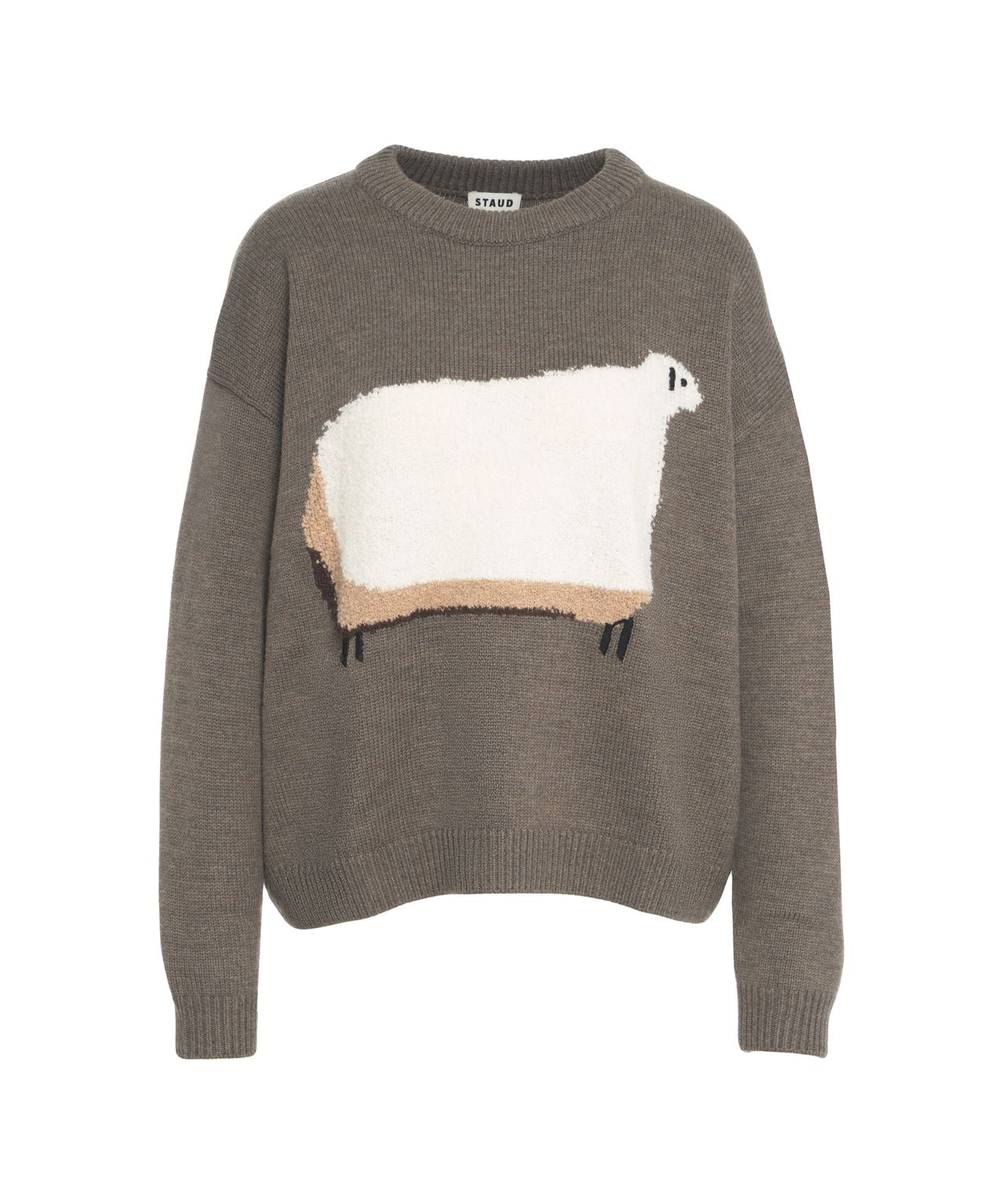 STAUD Charming Bouclé Sheep Motif Pullover