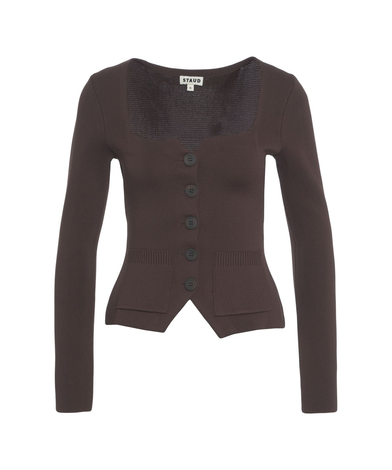 STAUD Modern Square Neck Knit Top with Button Closure