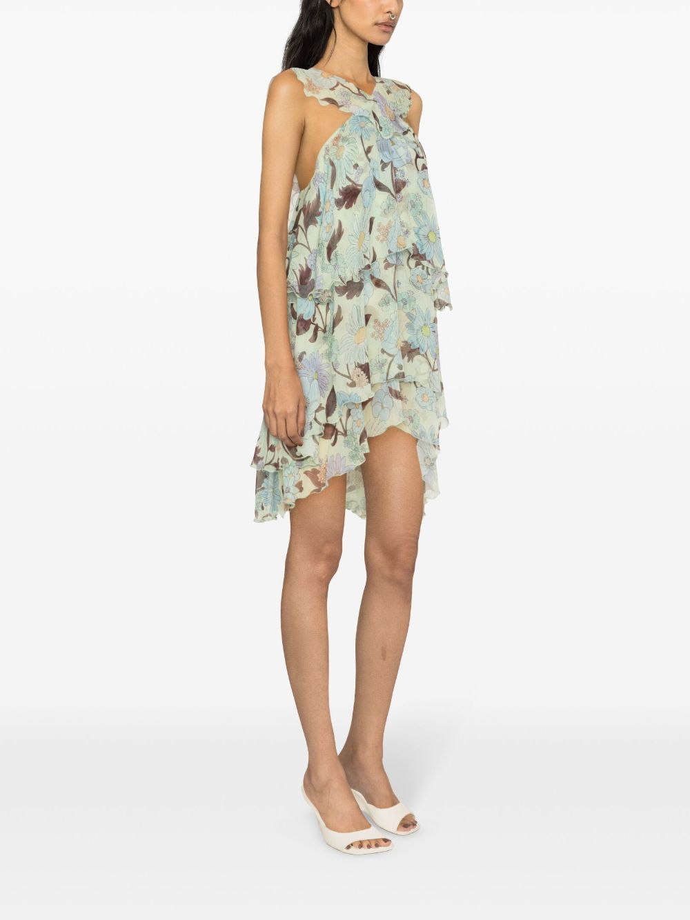 STELLA MCCARTNEY Floral Mini Dress with Ruffled Layers
