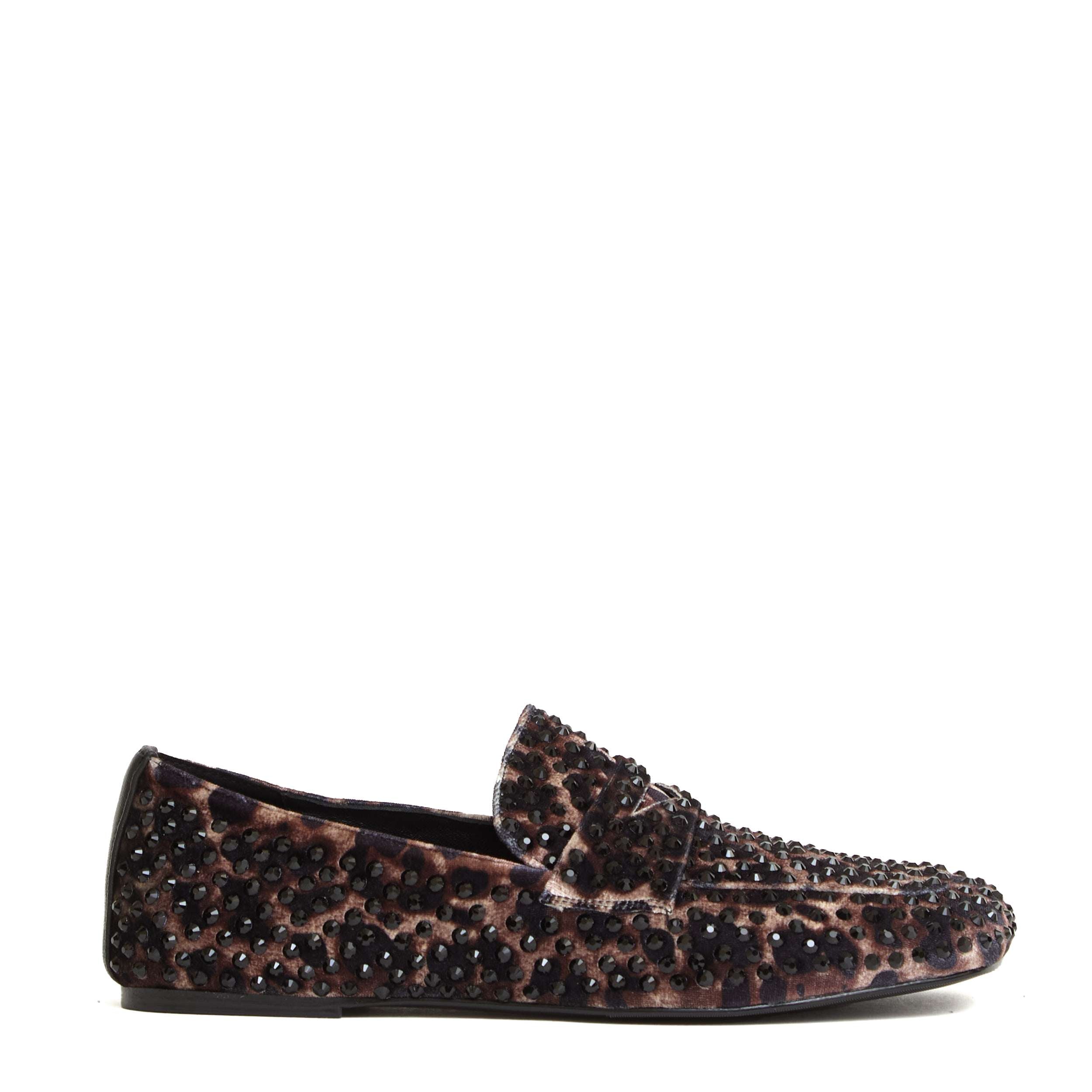 STRATEGIA Leopard-Print Velvet Moccasins with Dazzling Embellishments