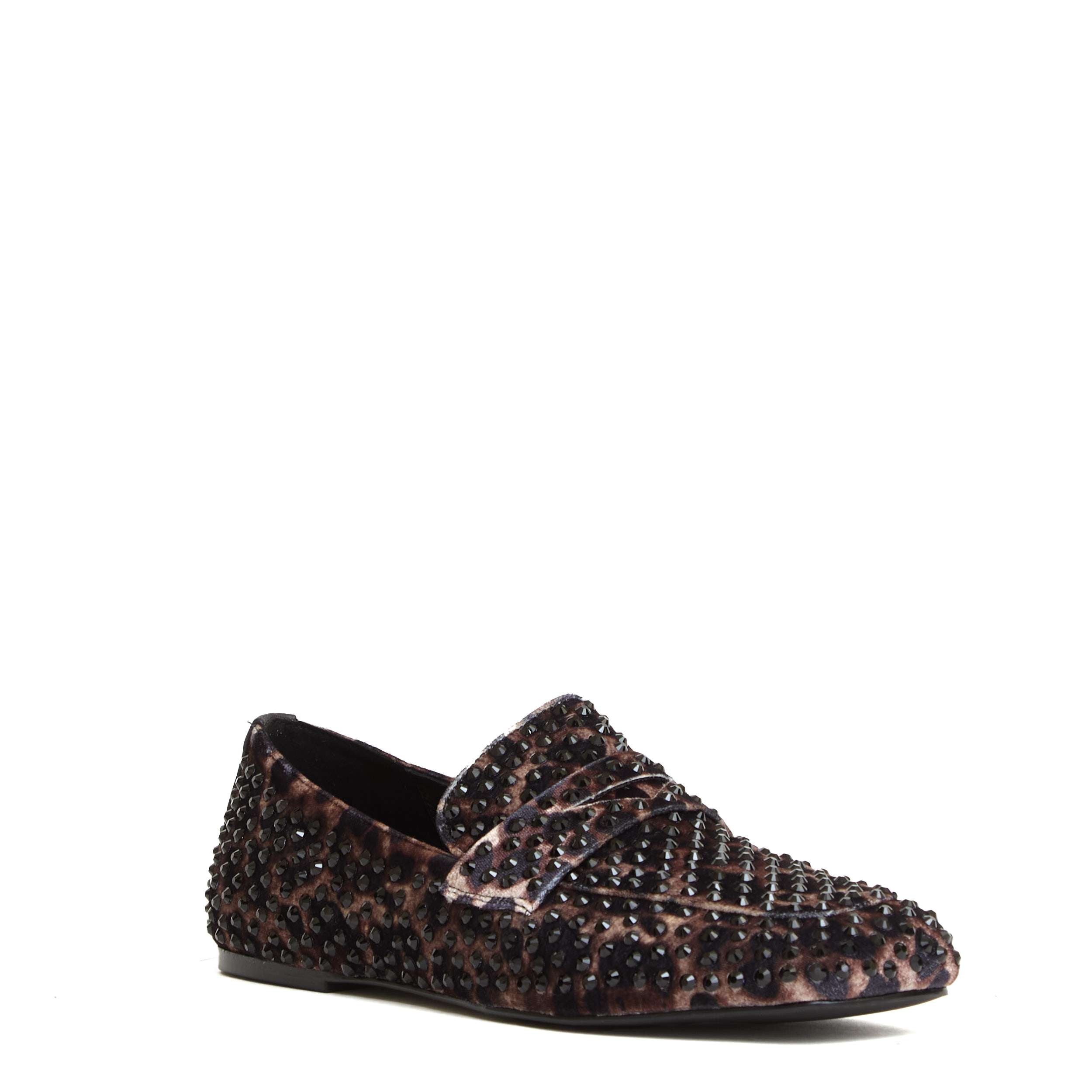STRATEGIA Leopard-Print Velvet Moccasins with Dazzling Embellishments