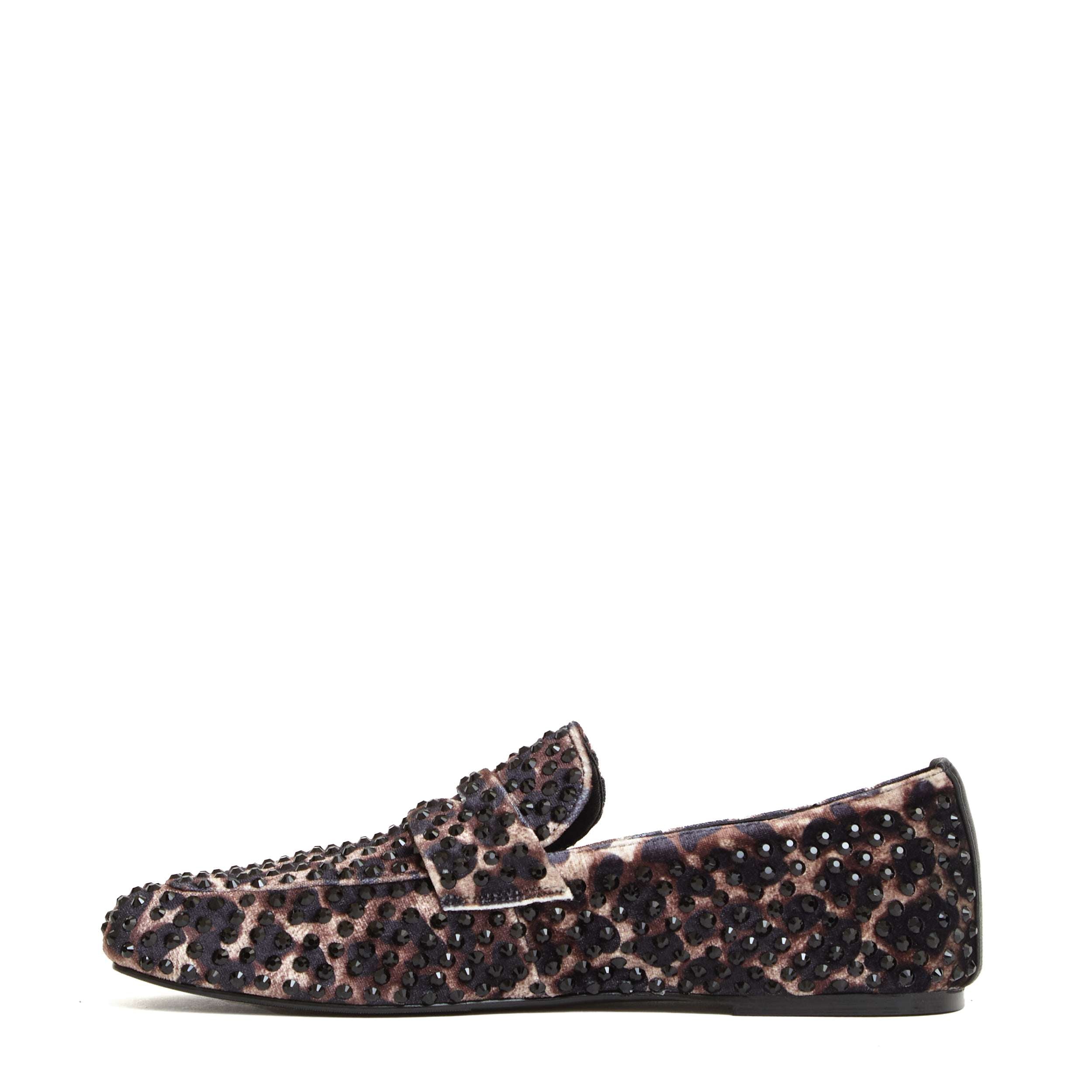 STRATEGIA Leopard-Print Velvet Moccasins with Dazzling Embellishments