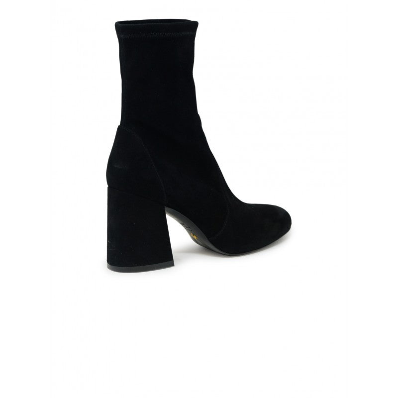 STUART WEITZMAN Sleek Suede Flareblock 85 Stretch Bootie
