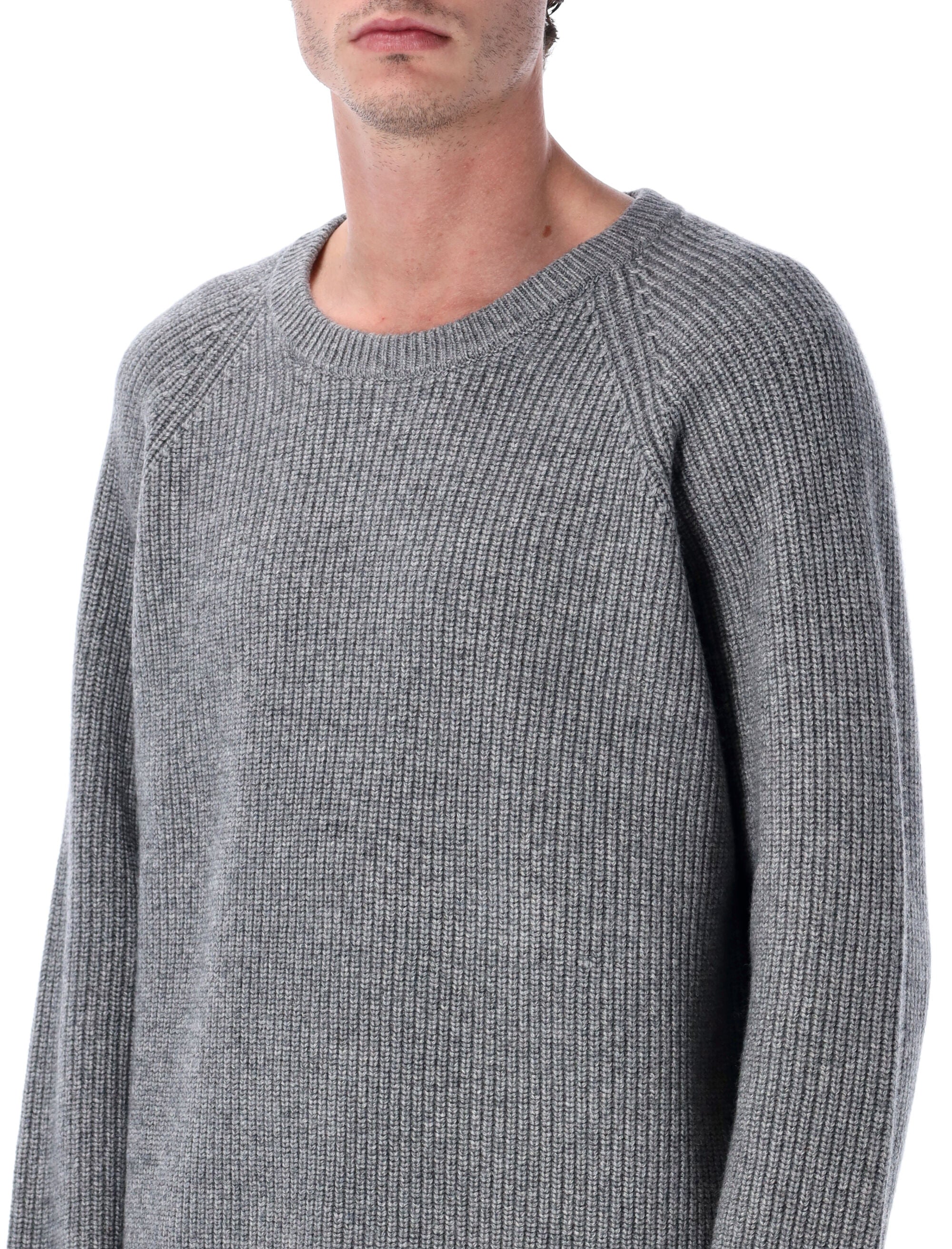 CORRIDOR Men's Wool Cashmere Blend Ribbed Crewneck Sweater - Size L