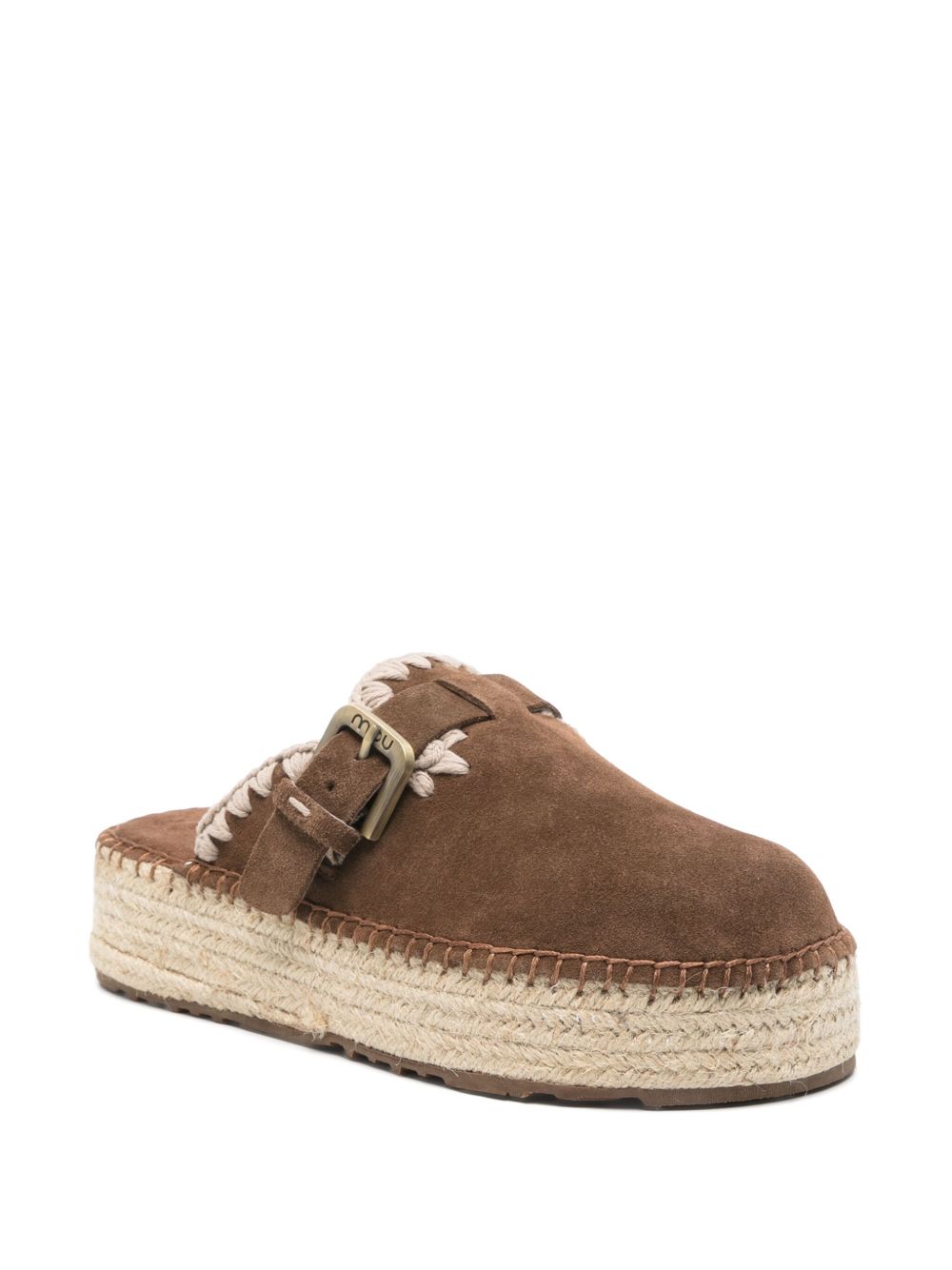 MOU Platform Suede Sandals with Whipstitch Detailing