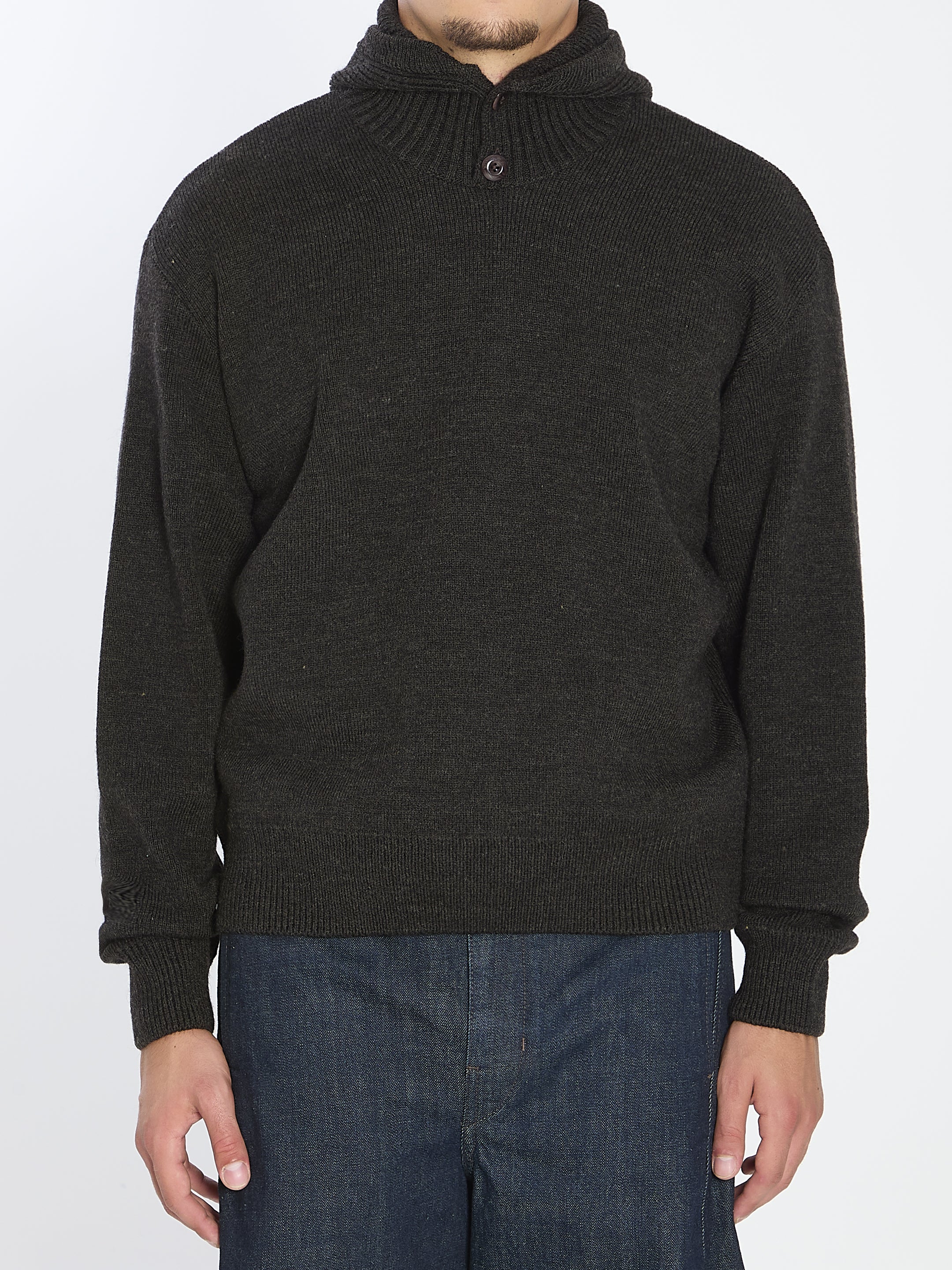 LEMAIRE Hooded Sweater with Front Button Closure - Regular Fit