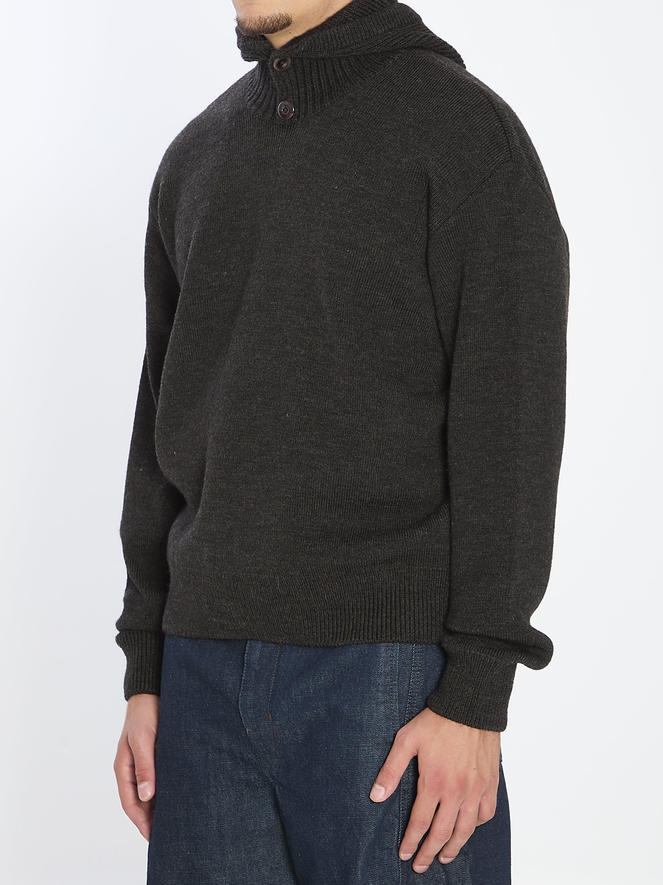 LEMAIRE Hooded Sweater with Front Button Closure - Regular Fit
