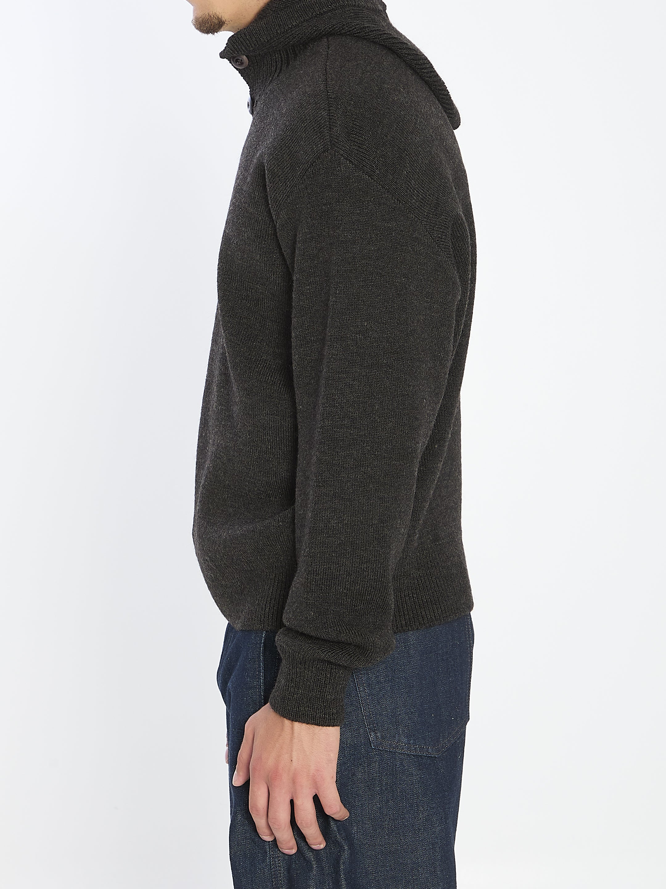 LEMAIRE Hooded Sweater with Front Button Closure - Regular Fit