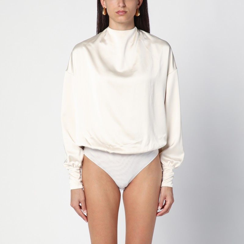 THE ANDAMANE Mini Long Sleeve Satin Bodysuit