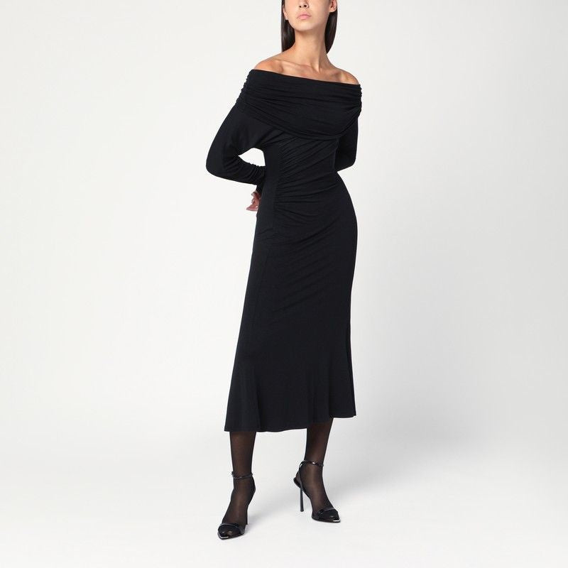 THE ANDAMANE Off-the-Shoulder Fitted Midi Dress