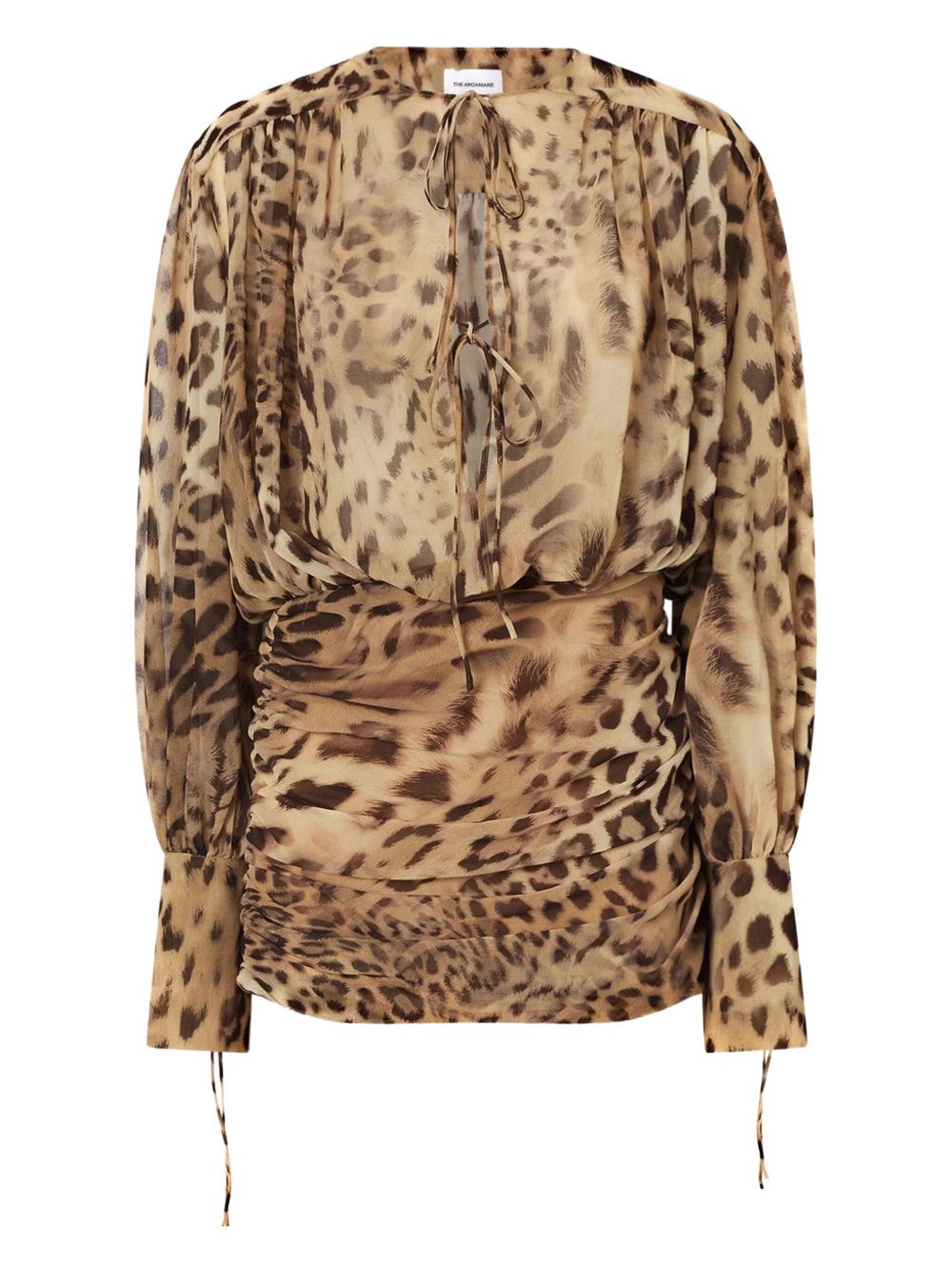 THE ANDAMANE Chic Animal-Print Mini Dress with Lace-Up Detailing